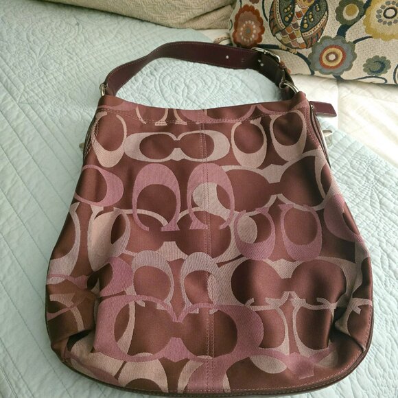 Coach Penelope Bordeaux Burgundy Signature Hobo Shoulder Bag with Wallet - Picture 2 of 6